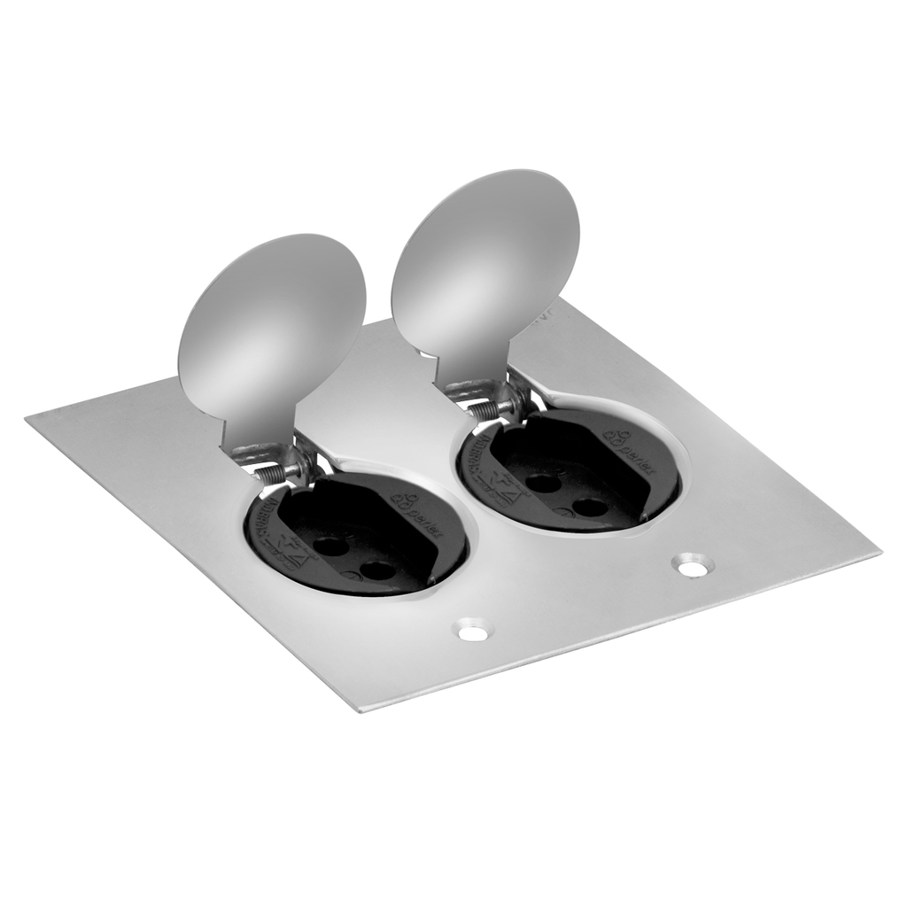 Conjunto 1 Tomada 10a + 1 Tomada 20a Preta De Piso 4x4 – Inóx – Tpi021