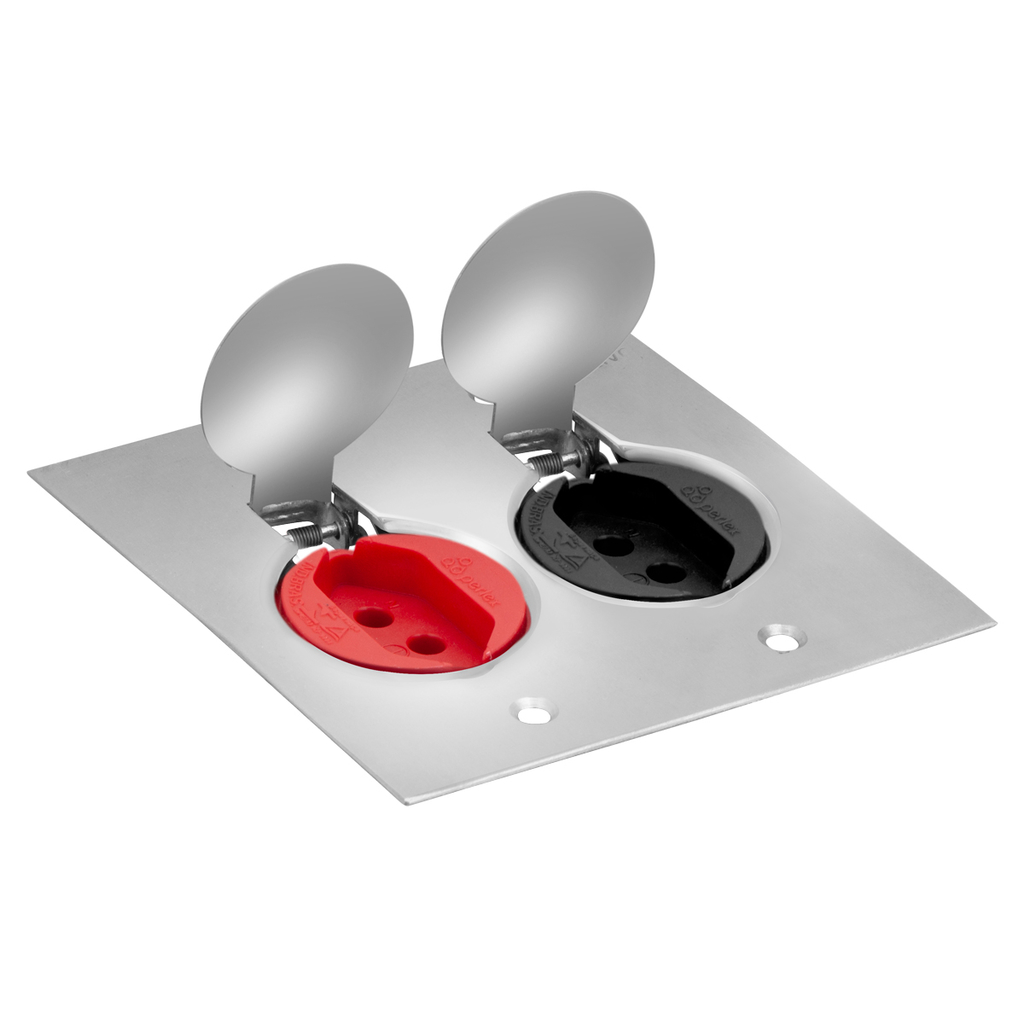 Conjunto 1 Tomada 20a Preta + 1 Tomada 20a Vermelha De Piso 4x4 – Inóx – Tpi023
