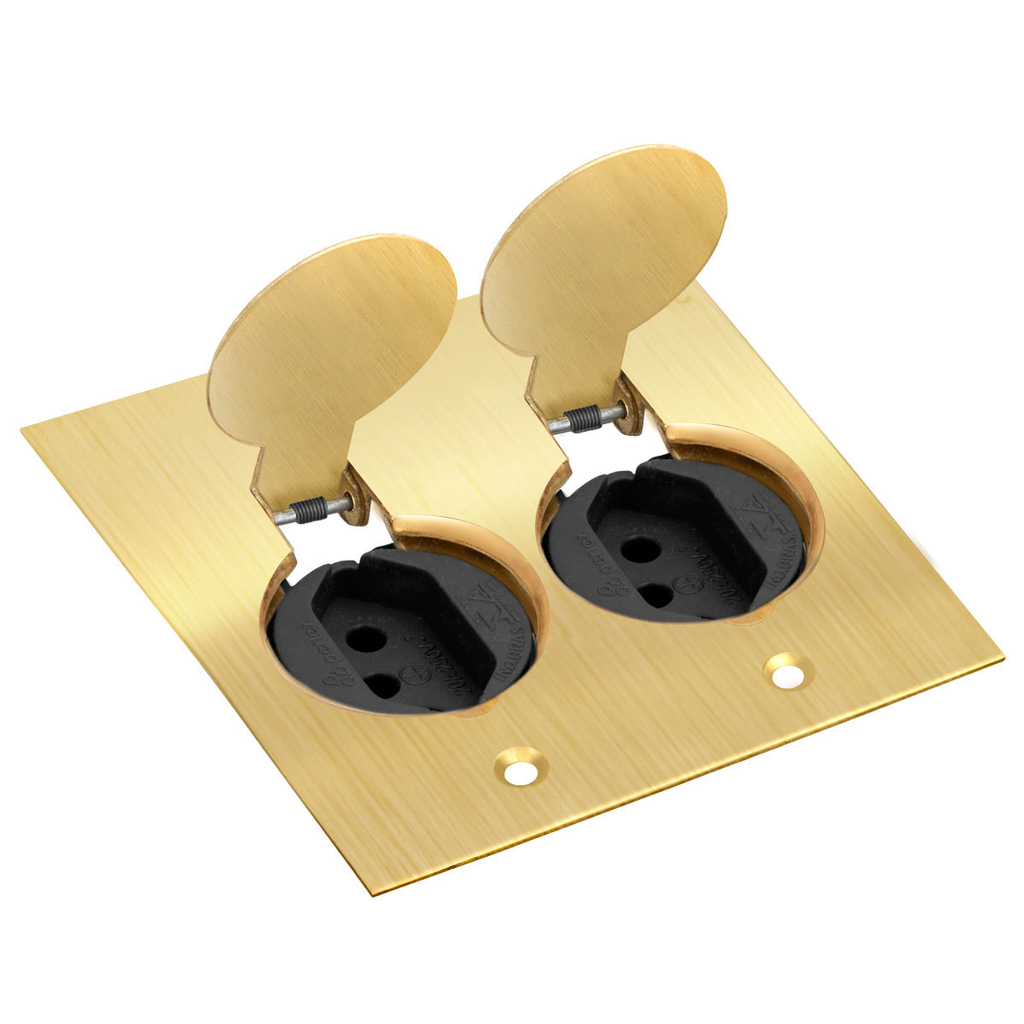 Conjunto 2 Tomadas 10a Preta De Piso 4x4 – Latão – Tpl019