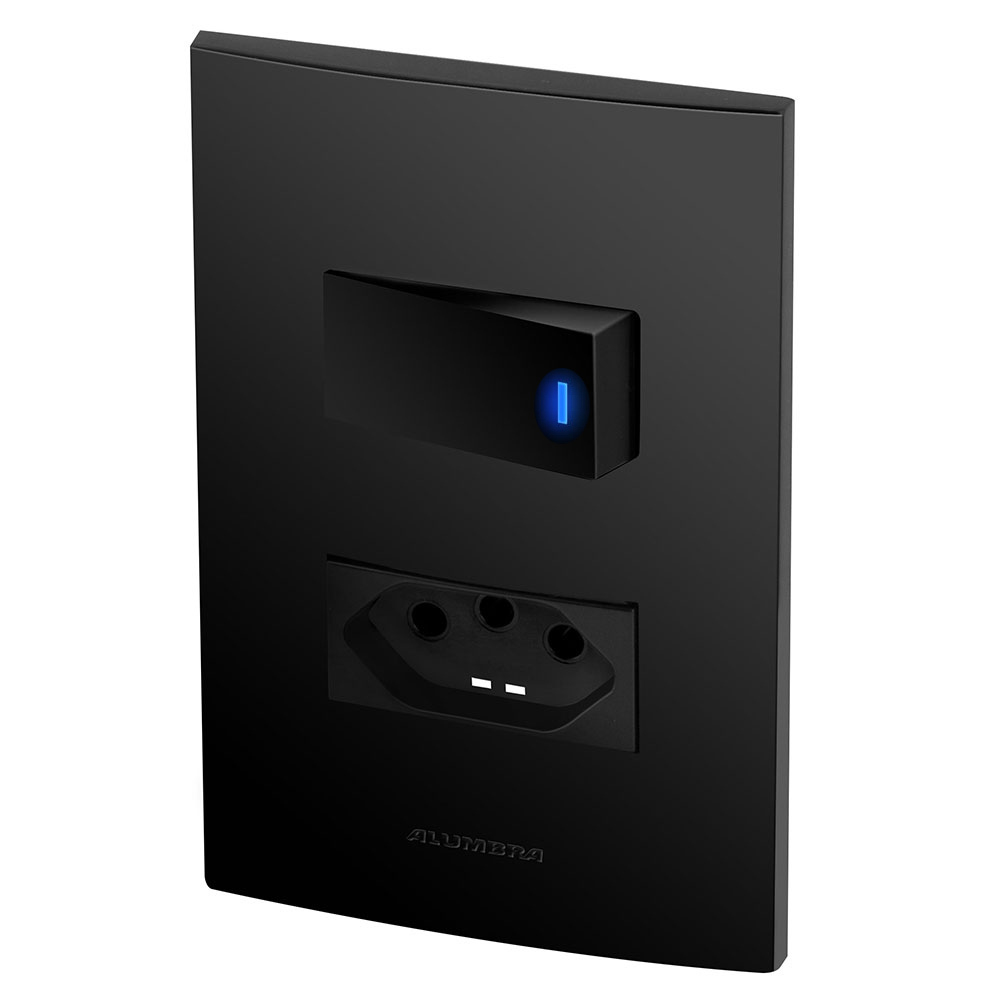 Conjunto 1 Interruptor Led + 1 Tomada 20a - Inova Preto Fosco - Apf29