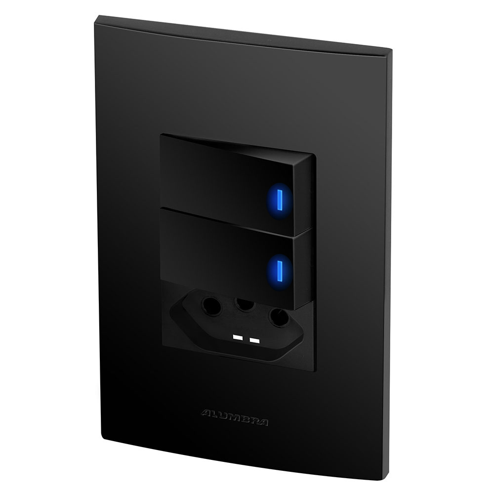 Conjunto 2 Interruptores Led + 1 Tomada 20a - Inova Preto Fosco - Apf31