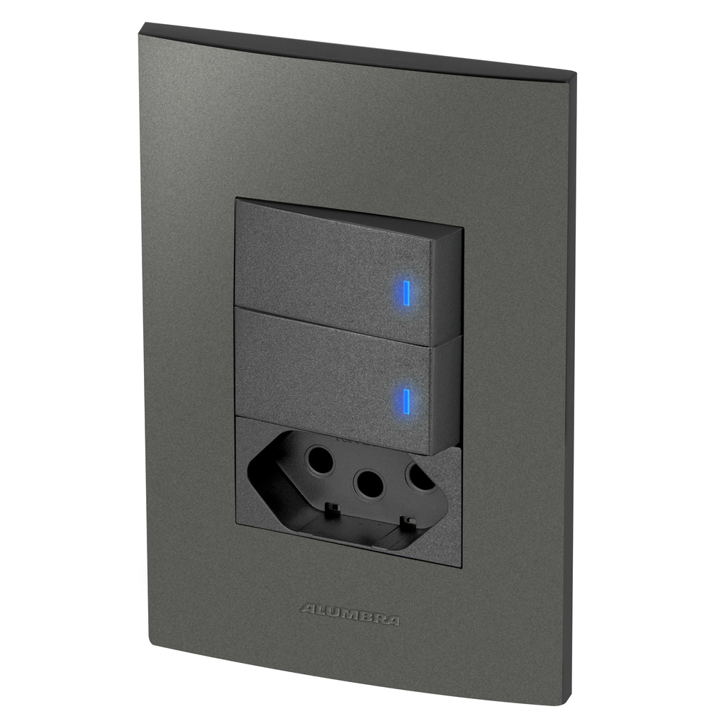 Conjunto 2 Interruptores Led + 1 Tomada 10a - Inova Grafite - Agt30
