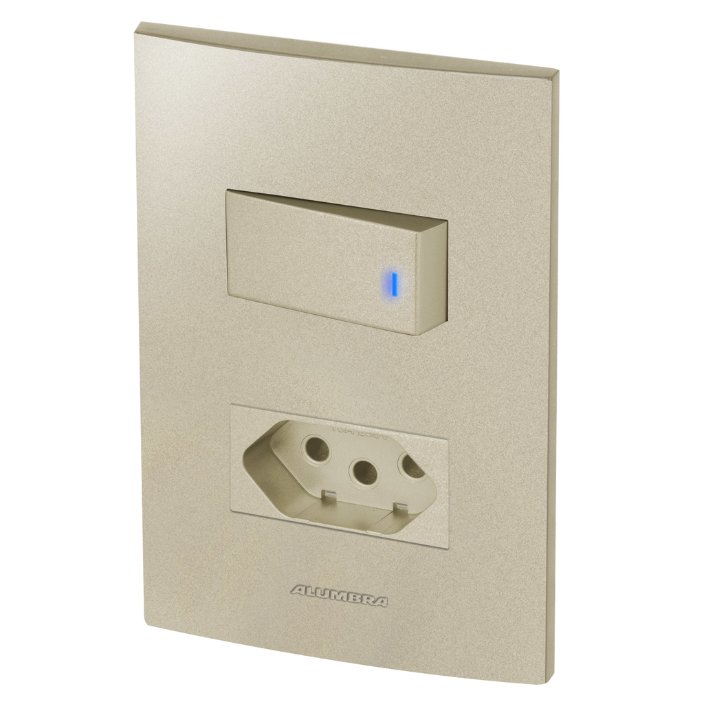 Conjunto 1 Interruptor Led + 1 Tomada 10a - Inova Champanhe - Acp28