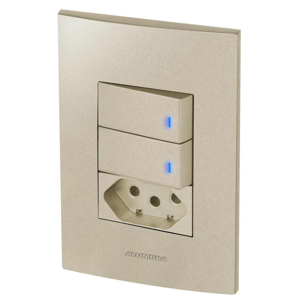 Conjunto 2 Interruptores Led + 1 Tomada 10a - Inova Champanhe - Acp30