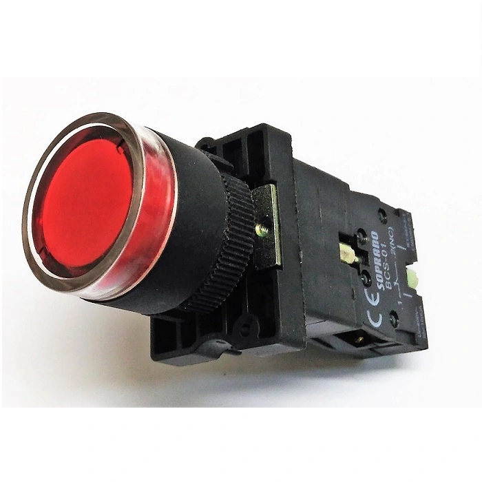 Botão Comando Impulso Iluminado Led 220vca 1nf Atuador Vermelho