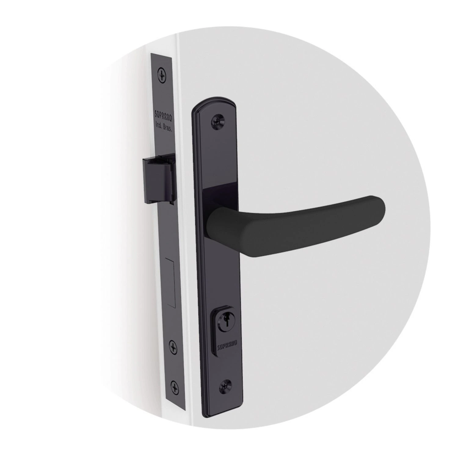 Fechadura Ipanema Perfil Estreito Externa 20mm Preto Fosco (20x53 Py45) Soprano