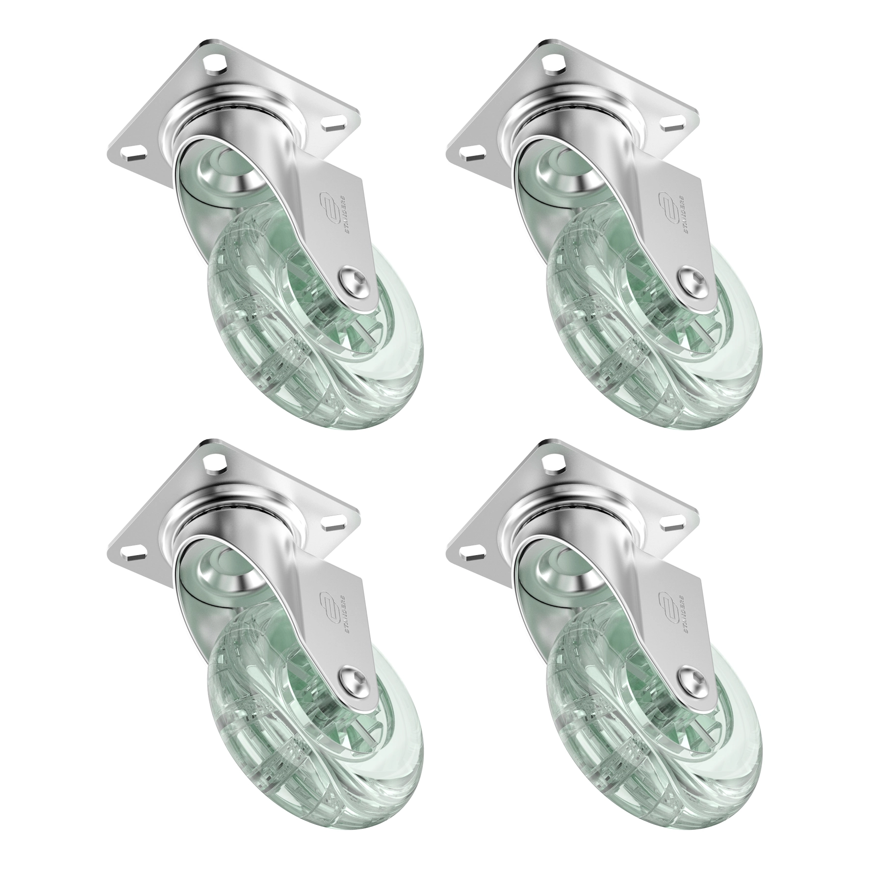 Kit Rodízio com Chapa 55kg Silicone sem Freio 75mm Incolor 4 peças