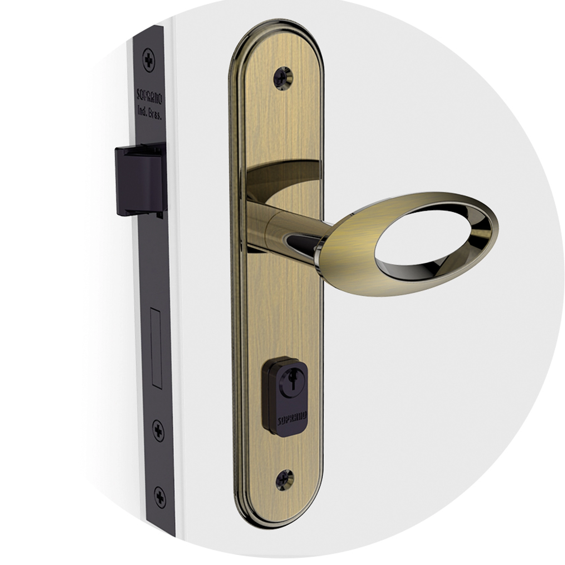 Fechadura Soprano para Porta de Entrada Antique 40mm Chave Simples Open Golf
