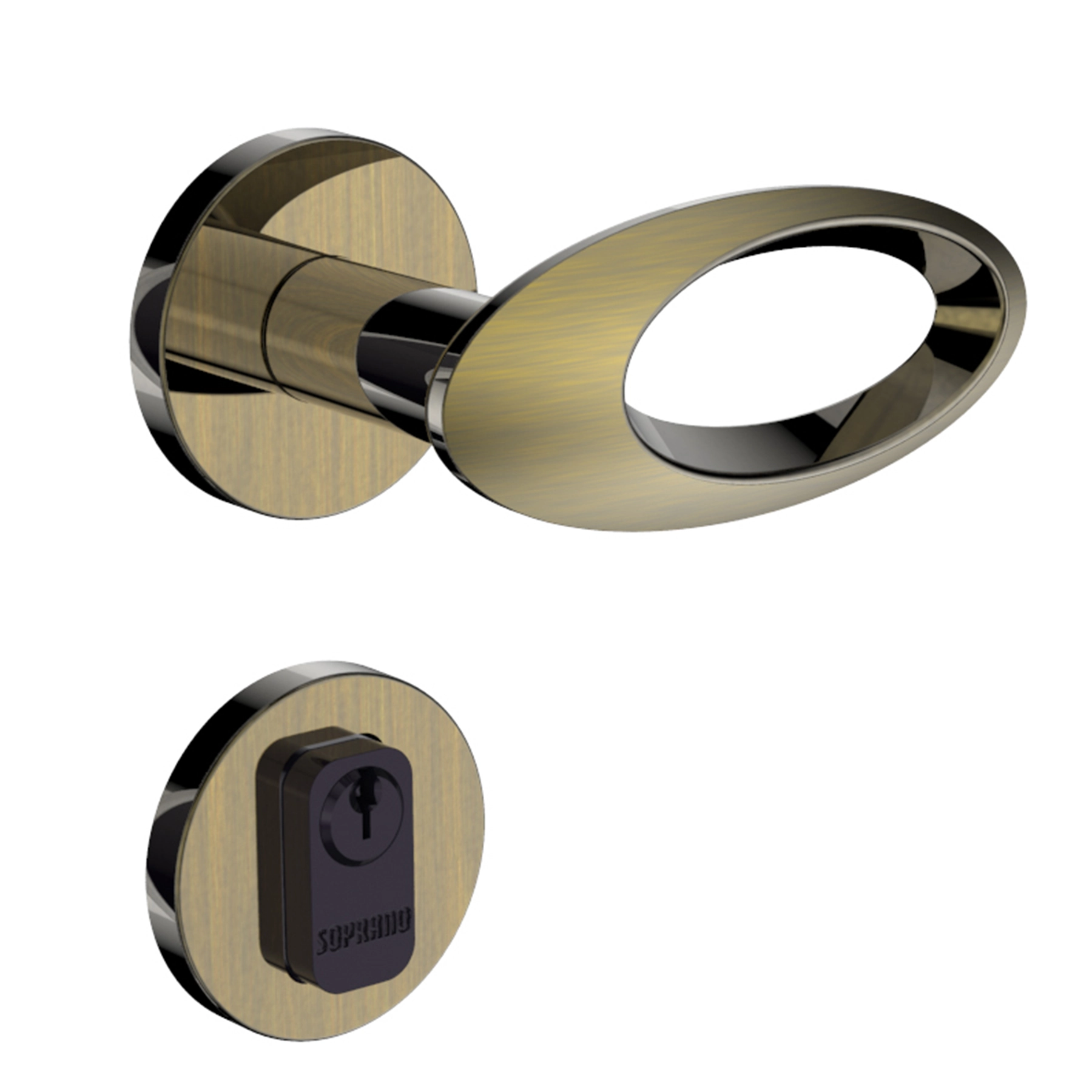 Fechadura Soprano para Porta de Entrada Antique 40mm Chave Simples Open Golf Brass