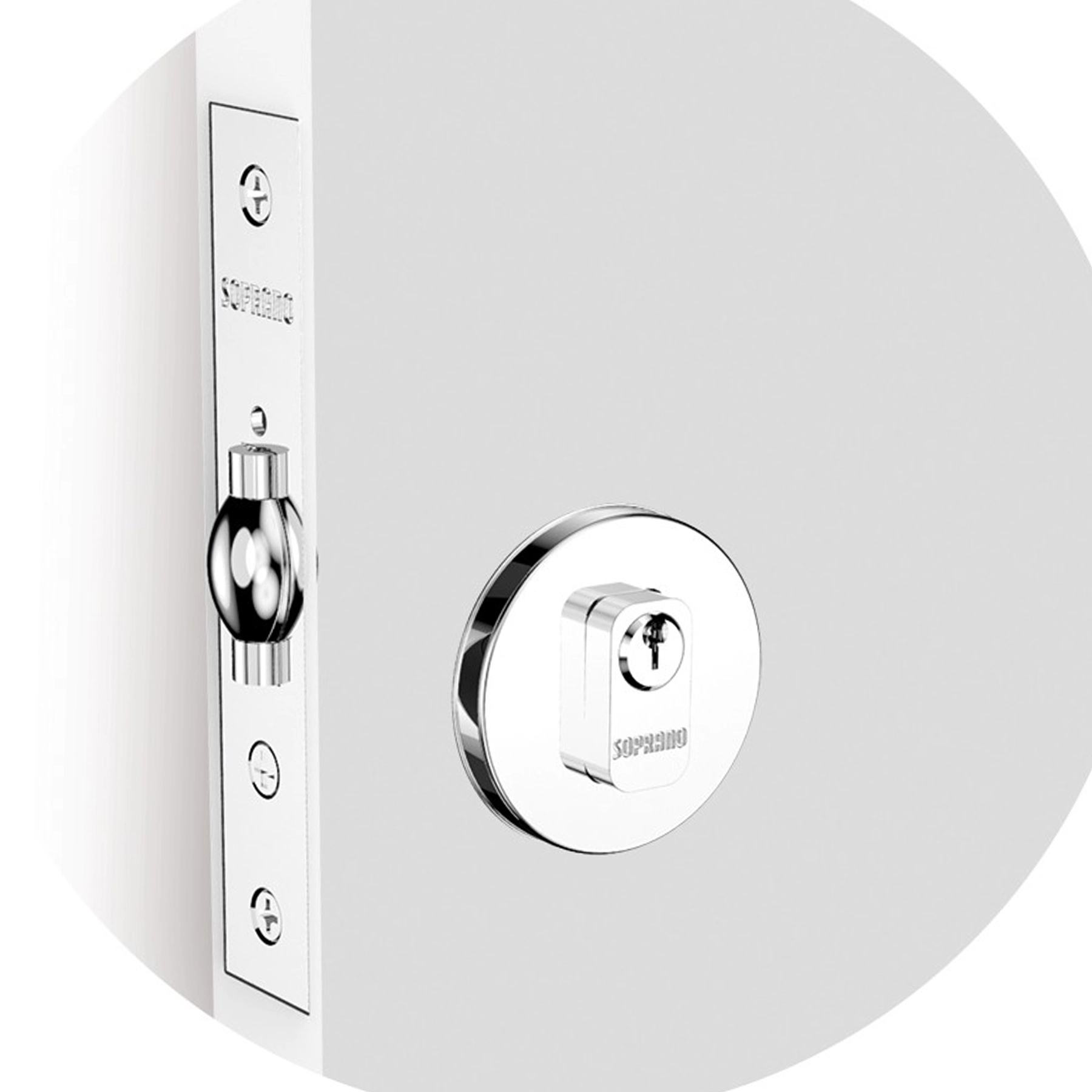 Fechadura Soprano Trinco Rolete para Porta Pivotante Cromado 40mm Chave Simples Roseta38