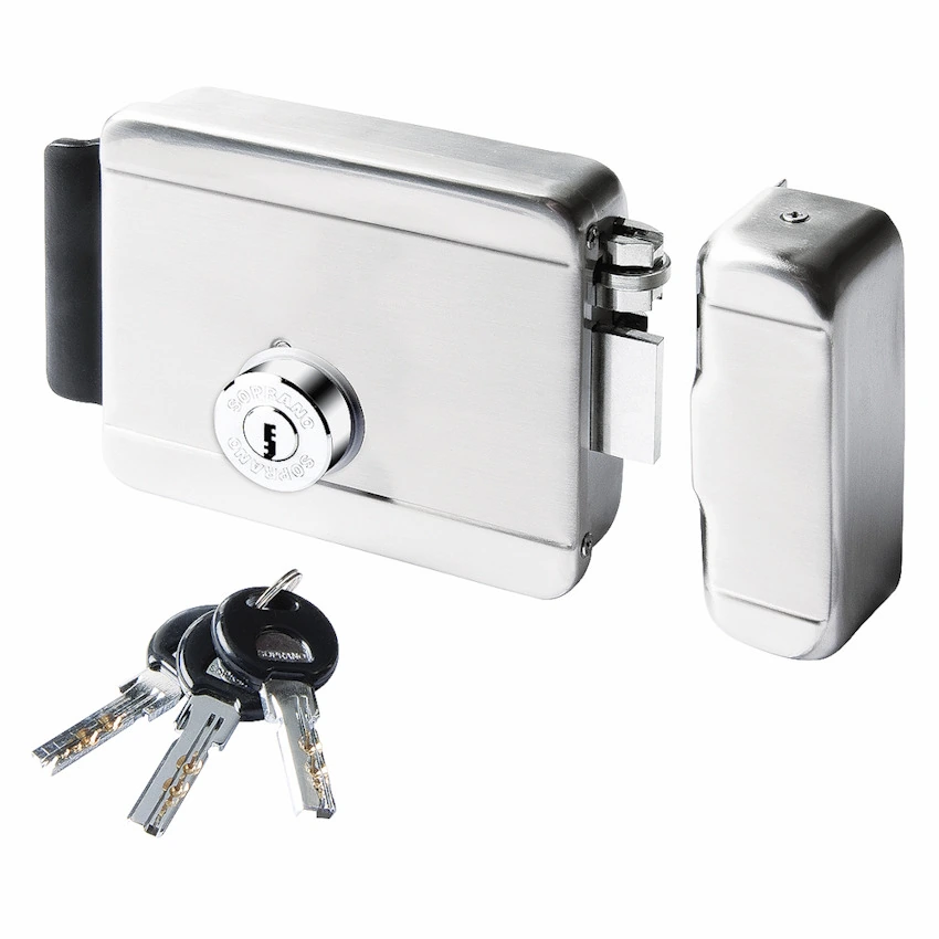 Fechadura Elétrica 12v Cilindro Bipartido Multiponto Inox Escovado Ros40 Soprano