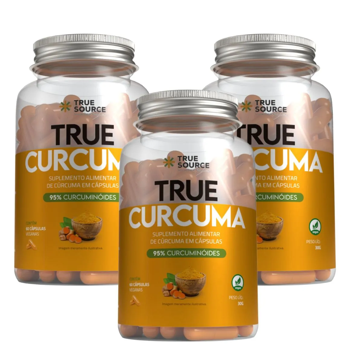 **N EXP ** Kit 3 True Cúrcuma 60Caps 95% Curcuminóides TrueSource Sem sabor