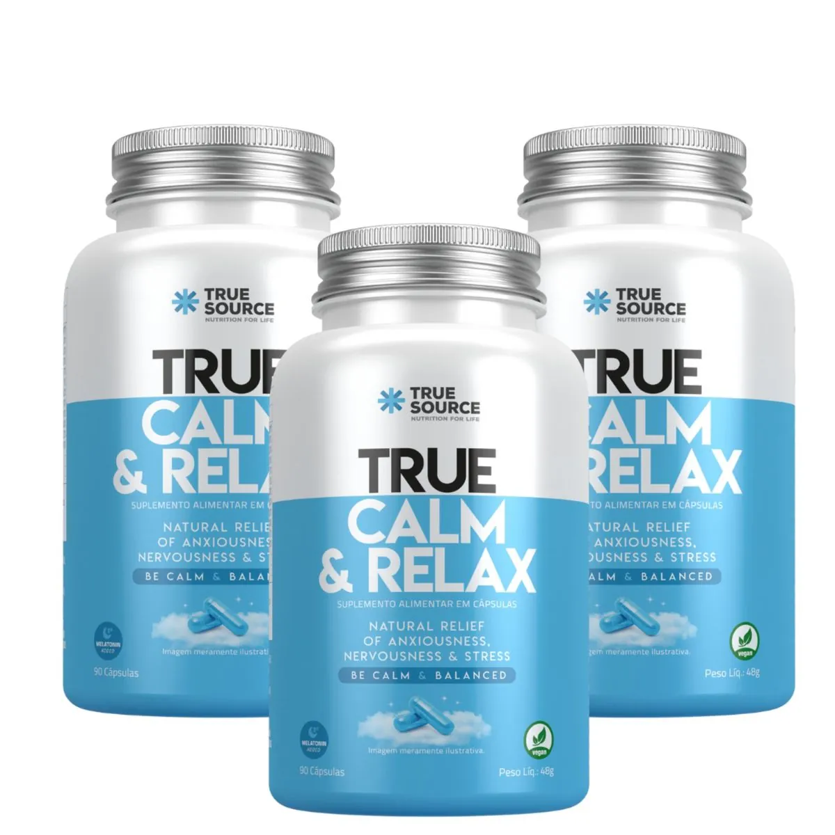 **N EXP ** Kit 3 True Calm & Relax 90 Caps Relaxante Magnésio TrueSource Sem Sabor