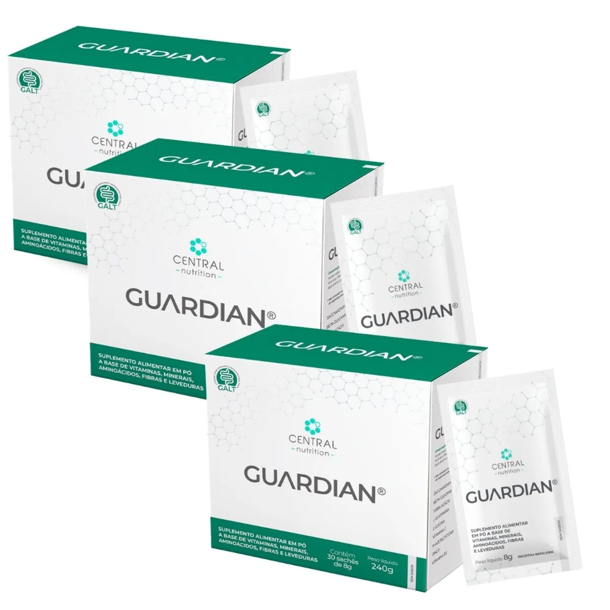 Kit 3 Guardian Aminoácidos Probióticos 30 Sachês Central Nutrition SemSabor