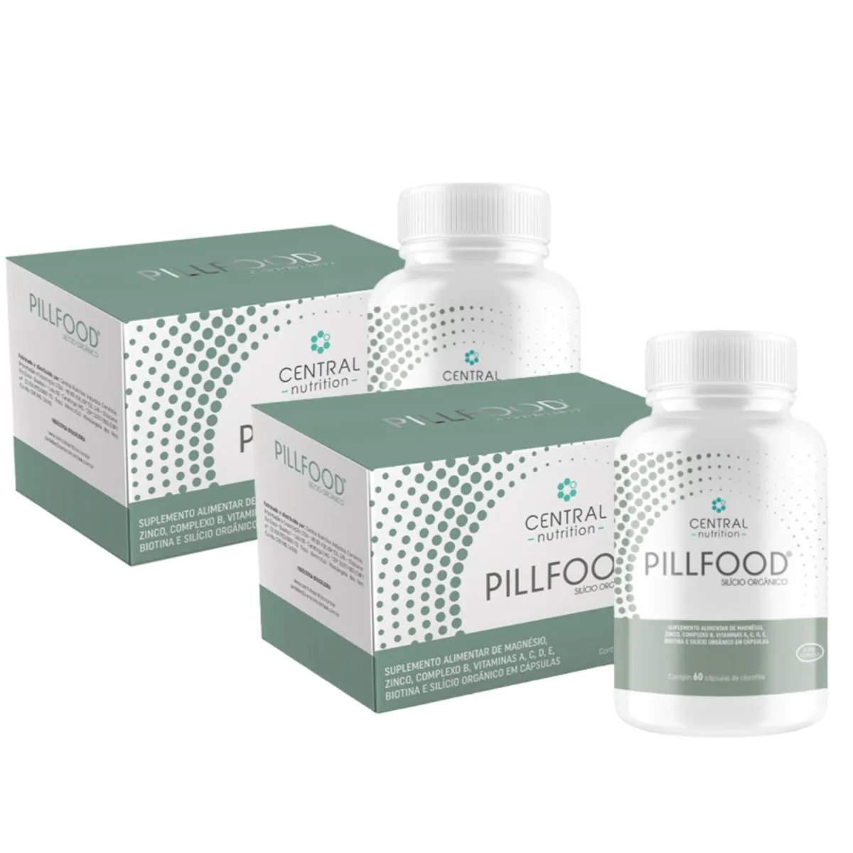Kit 2 Pillfood Silício Orgânico Vitaminas 60 Cap Central Nutrition Sem Sabor