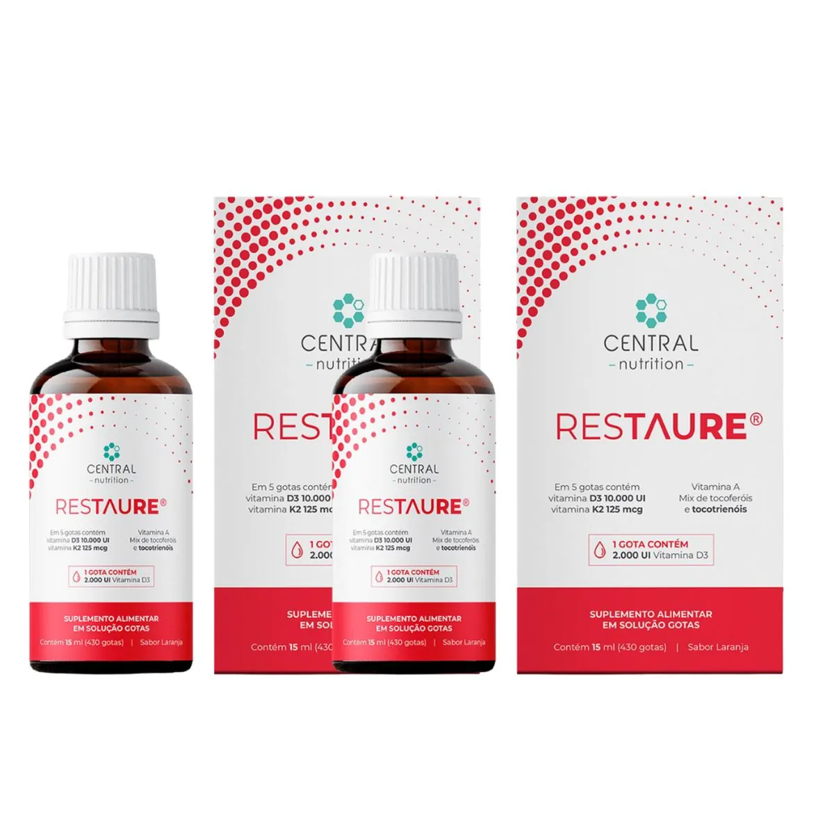 Kit 2 Restaure 430 gotas Vitaminas A D E e K Central Nutrition Laranja