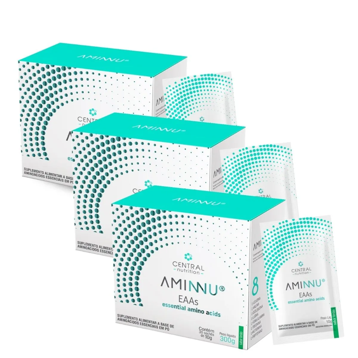 Kit 3 Aminnu EAAs Aminoácidos 30 Sachês 10g Central Nutrition Limão