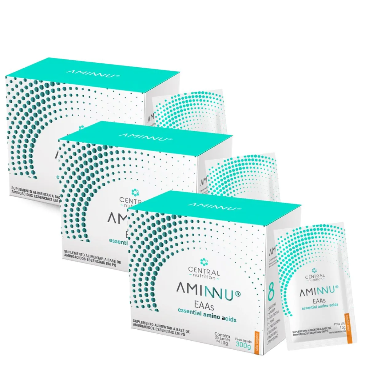 Kit 3 Aminnu EAAs Aminoácidos 30 Sachês 10g Central Nutrition Tangerina