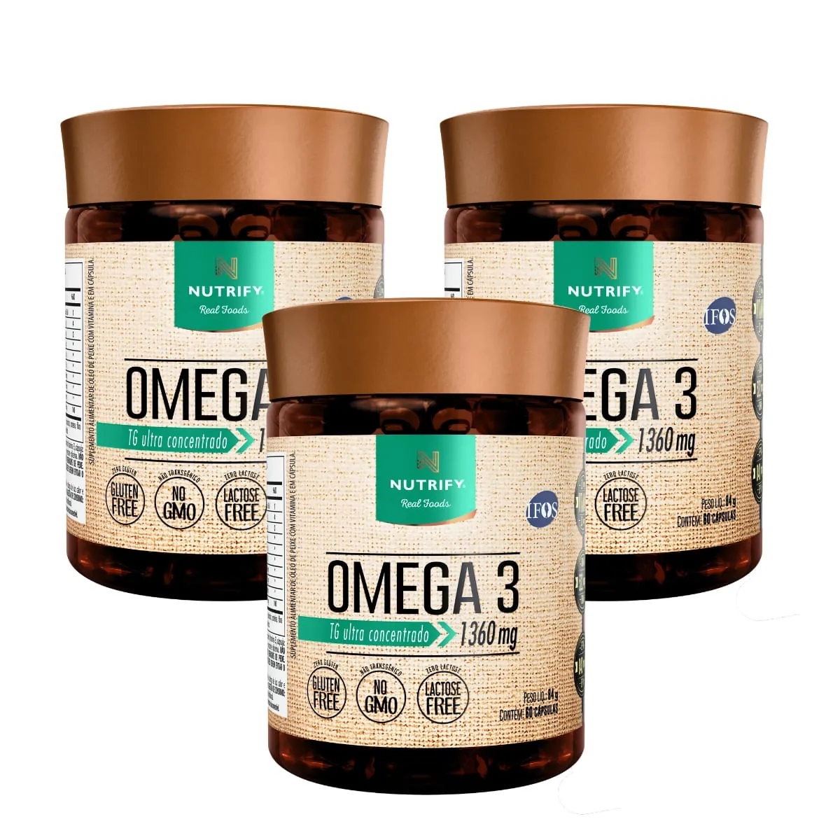 Kit 3 Ômega 3 Tg Ultra Concentrado EPA Nutrify 60 Cápsulas Sem Sabor