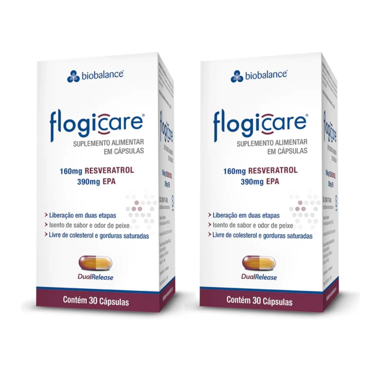 Kit 2 Flogicare Resveratrol EPA 30 Cáps Biobalance Sem Sabor