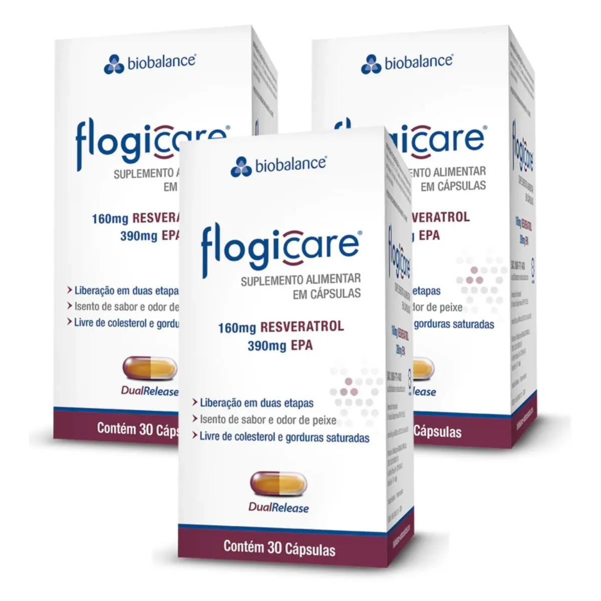 Kit 3 Flogicare Resveratrol EPA 30 Cáps Biobalance Sem Sabor
