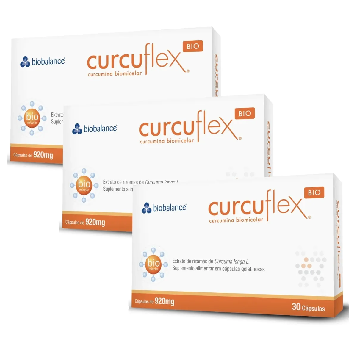 Kit 3 Curcuflex Curcumina Tecnologia Biomicelar 30 Cáps Biobalance Sem Sabor