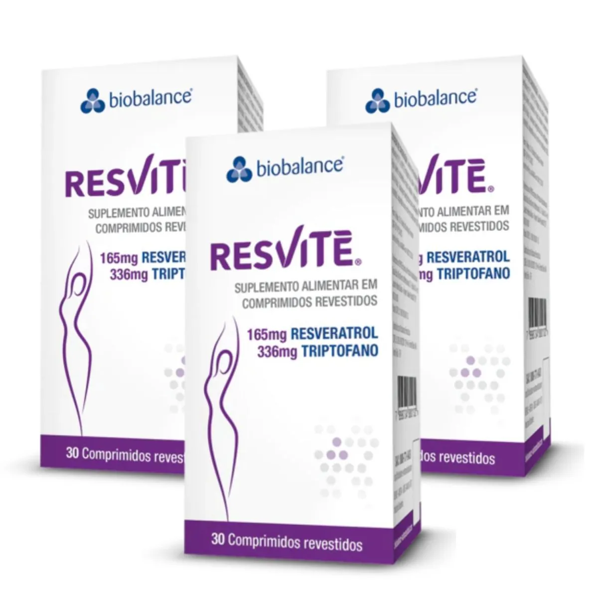 Kit 3 Resvitè Resveratrol Triptofano 30 Comprimidos Biobalance Sem Sabor