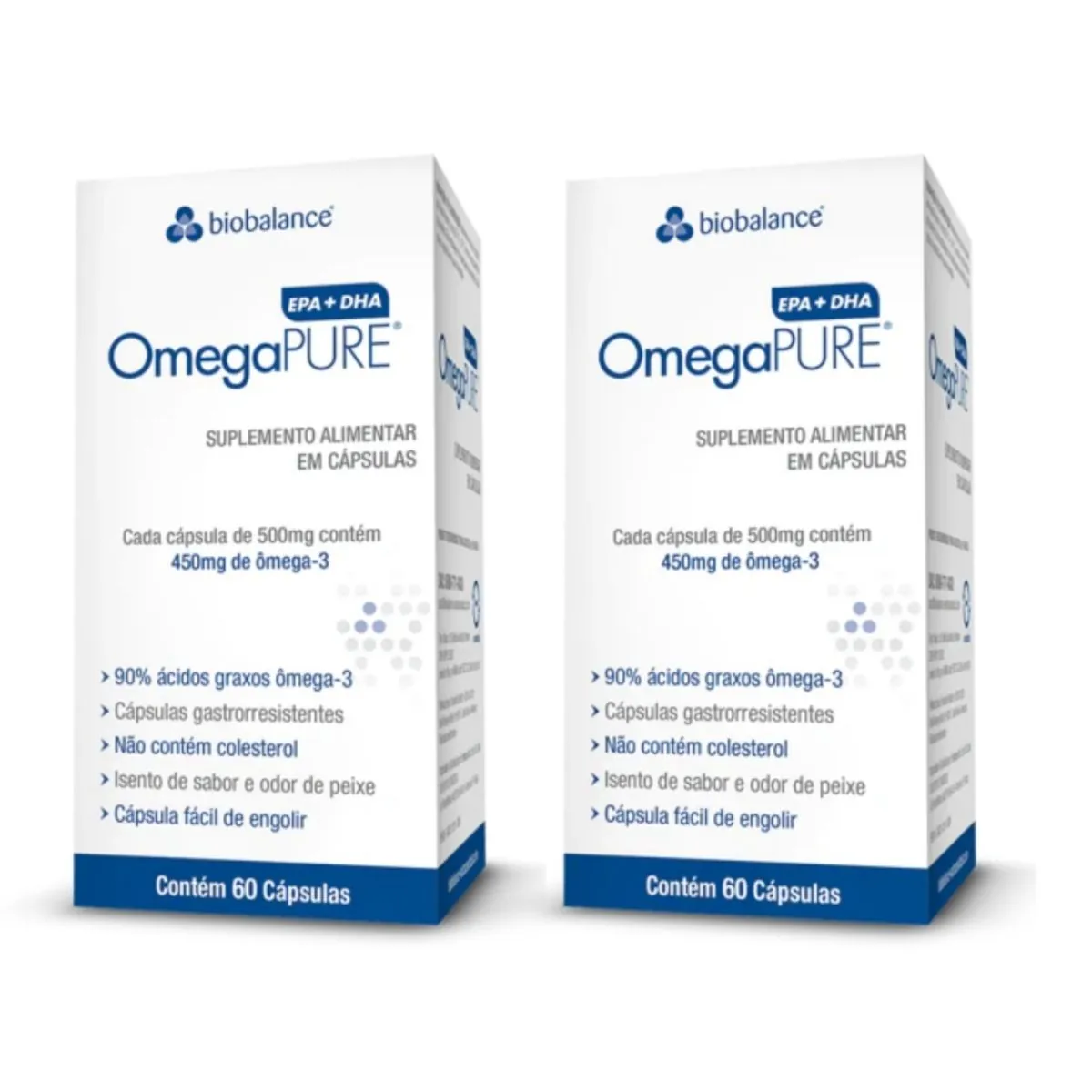 Kit 2 OmegaPure EPA DHA Vitam E Alta Concentração 60 Cap Biobalance Sem Sabor
