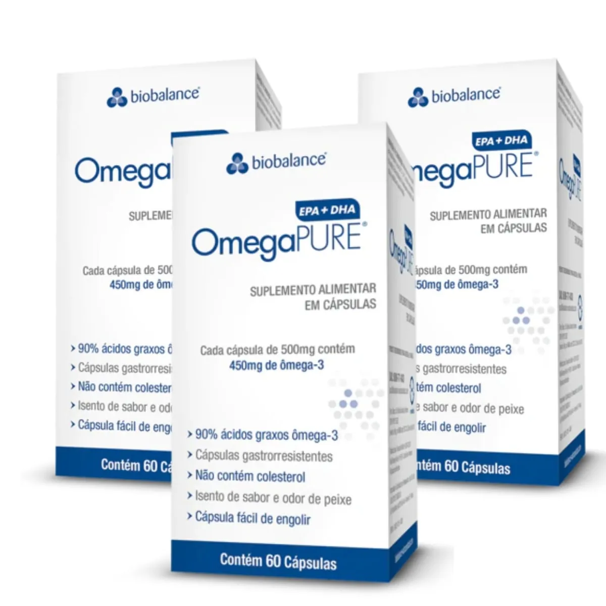 Kit 3 OmegaPure EPA DHA Vitam E Alta Concentração 60 Cap Biobalance Sem Sabor