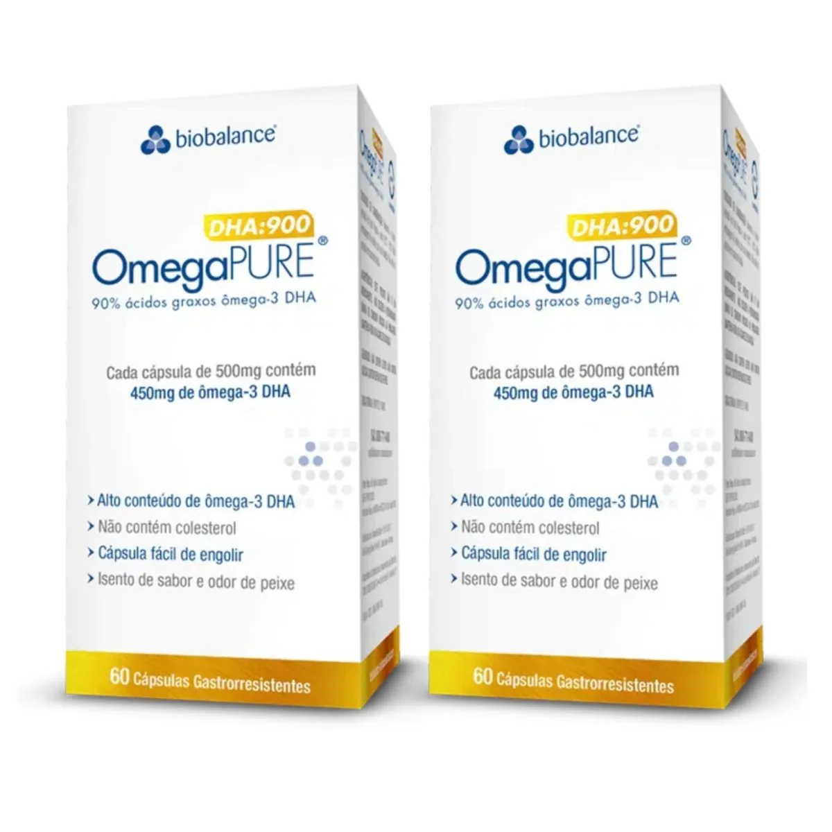 Kit 2 OmegaPure DHA 900 Alta Concentração 60 Caps Biobalance Sem Sabor