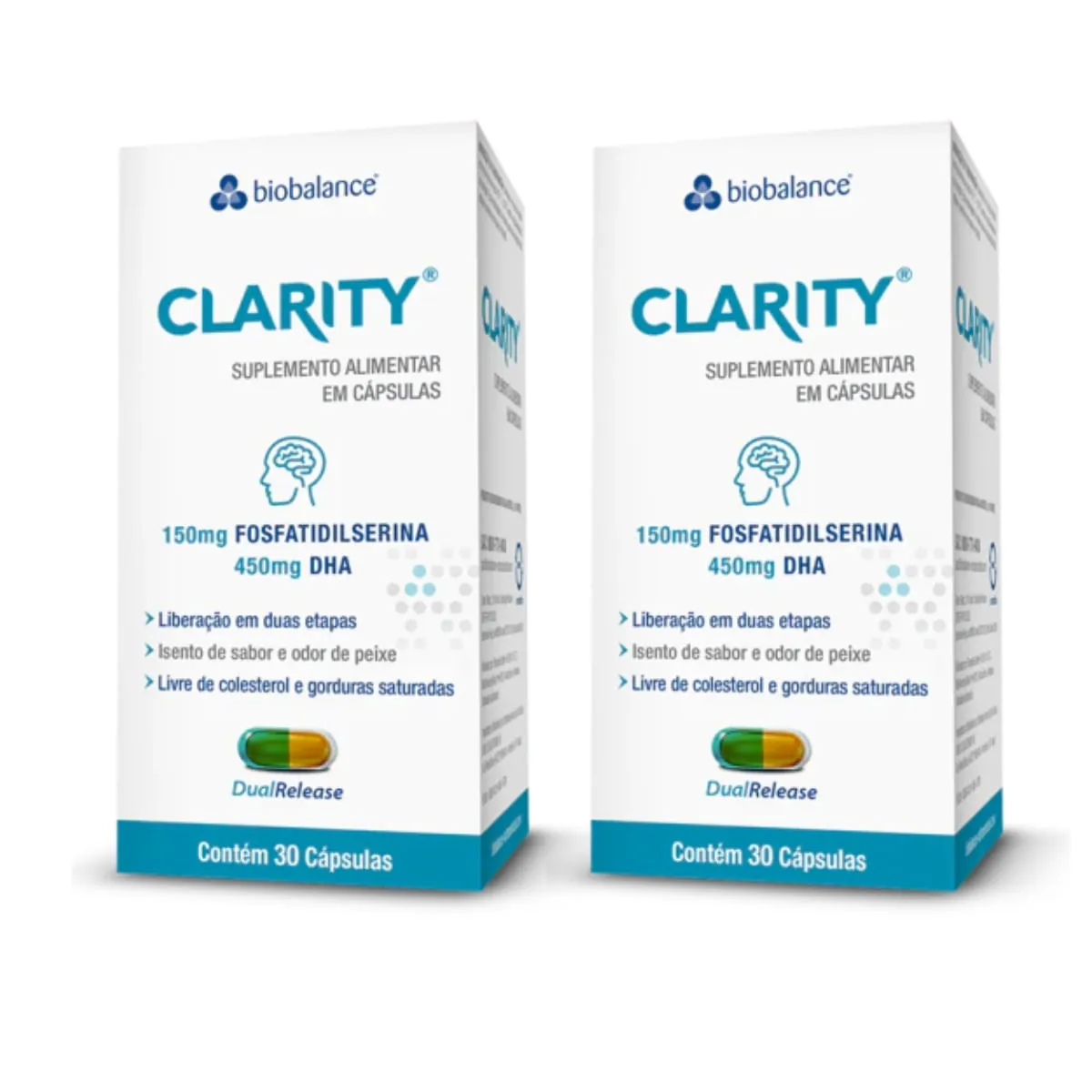 Kit 2 Clarity Fosfatidilserina 150mg Dha 450mg 30 Cáps Biobalance Sem Sabor