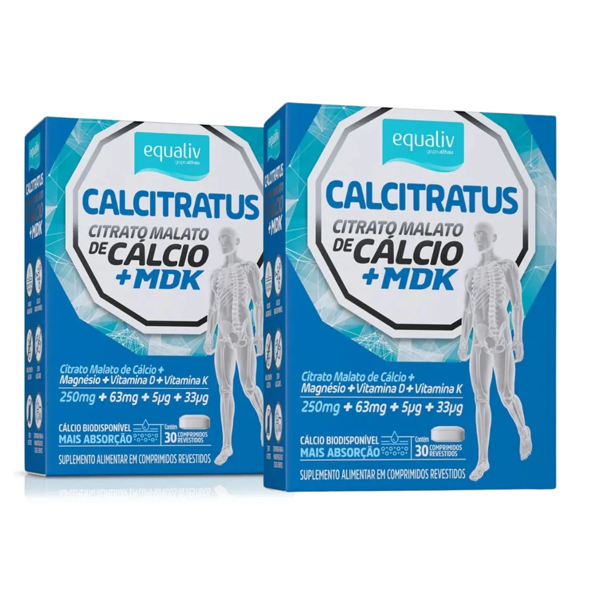 Kit 2 Calcitratus + Mdk Citrato Malato de Cálcio Vitam D K Equaliv Sem Sabor