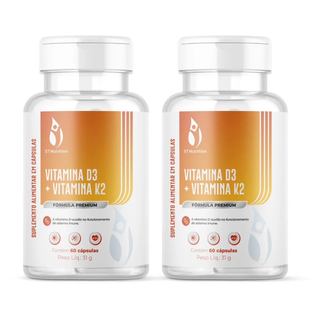 Kit 2 Vitamina D3 + Vitamina K2 ST Nutrition 60 Caps