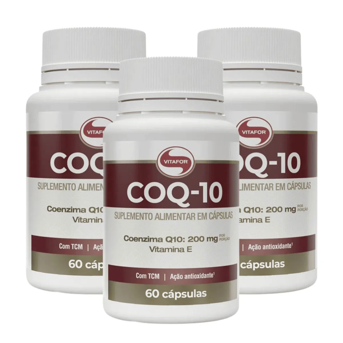 Kit 3 Coenzima Q10 200mg Vitamina E TCM Antioxidante 60 Caps Vitafor