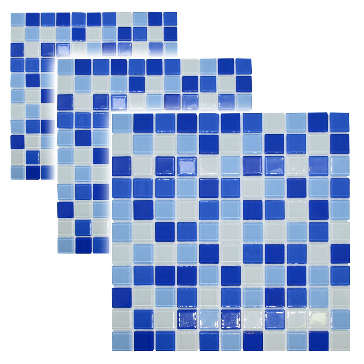 Kit 3 Unidades De Pastilhas De Vidro Para Piscina Cozinha Banheiro Parede Azul Mescla 30x30cm