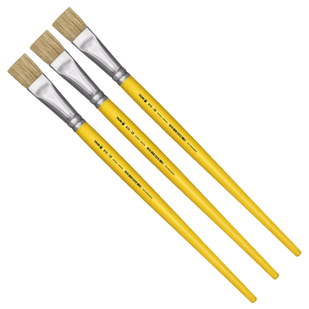 Kit 3 Pincel Chato Longo Cerda Natural 815-20 Nº20 Tigre