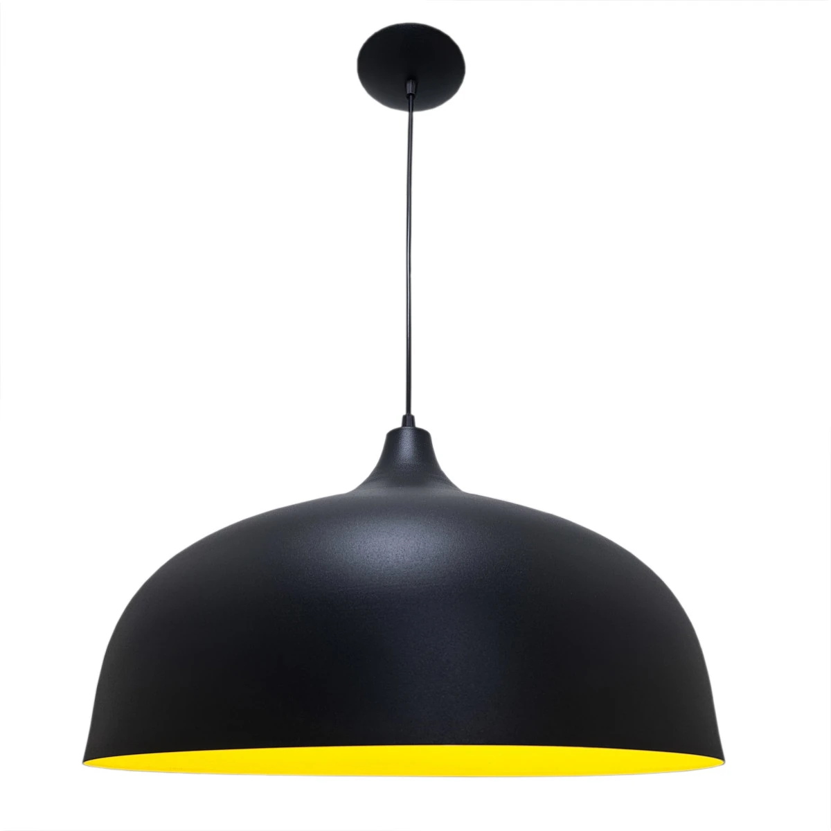 Kit 3 Luminárias Pendente Aladim Preto Com Amarelo 46cm