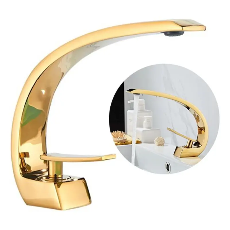 Torneira Dourada Banheiro Monocomando Cascata Misturador Brinovar