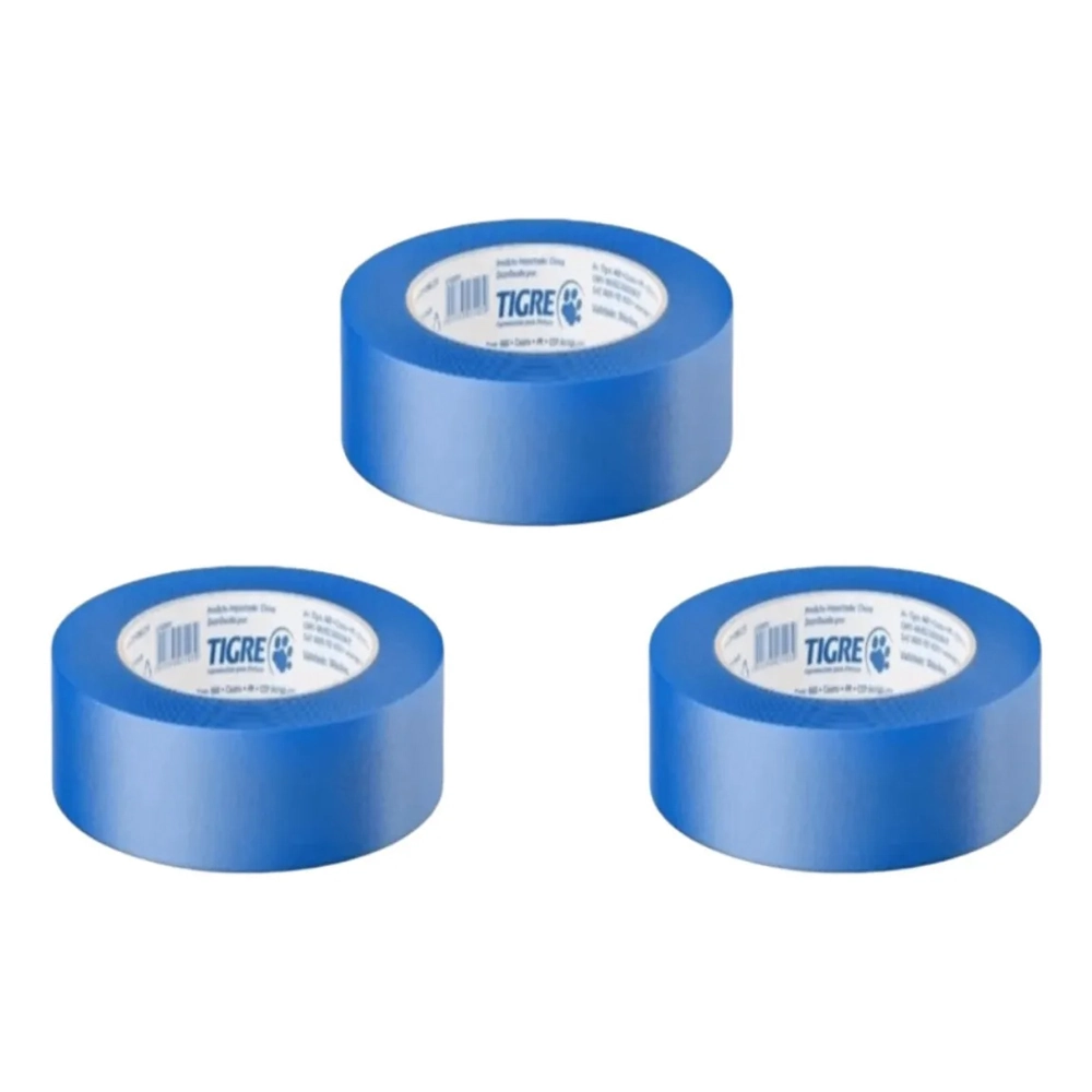Kit 3 Fita Crepe Azul 48mm X 50m Tigre