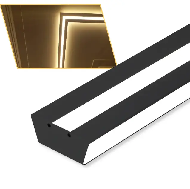 2 Perfil Led Sobrepor Side Plus Luz Direta + Indireta 80mm 1m Preto