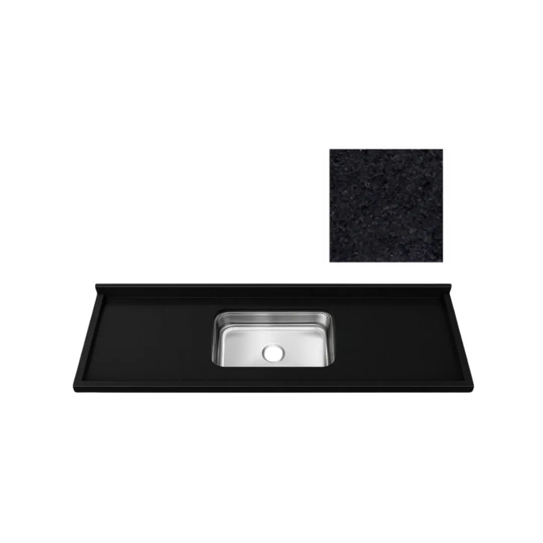 Pia De Cozinha Granito Preto Aracruz 200cm Cuba Inox Rasa N2 Preto Aracruz