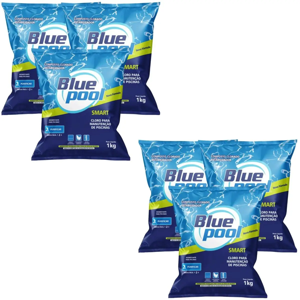 Kit 6 Cloros Multiação 1kg Smart Bluepool Para Piscinas