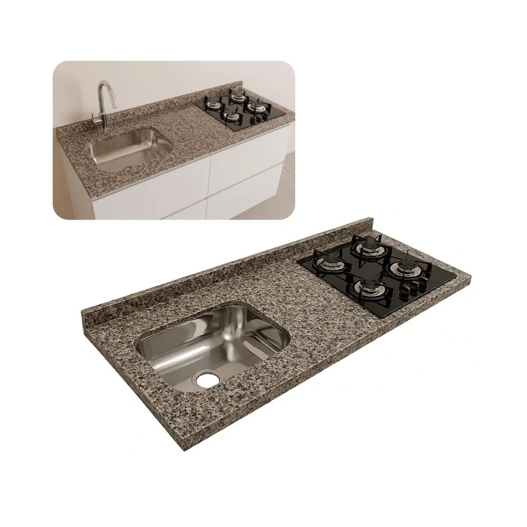 Pia De Cozinha Granito Ocre Corte Cooktop E Cuba Inox 120cm  Ocre