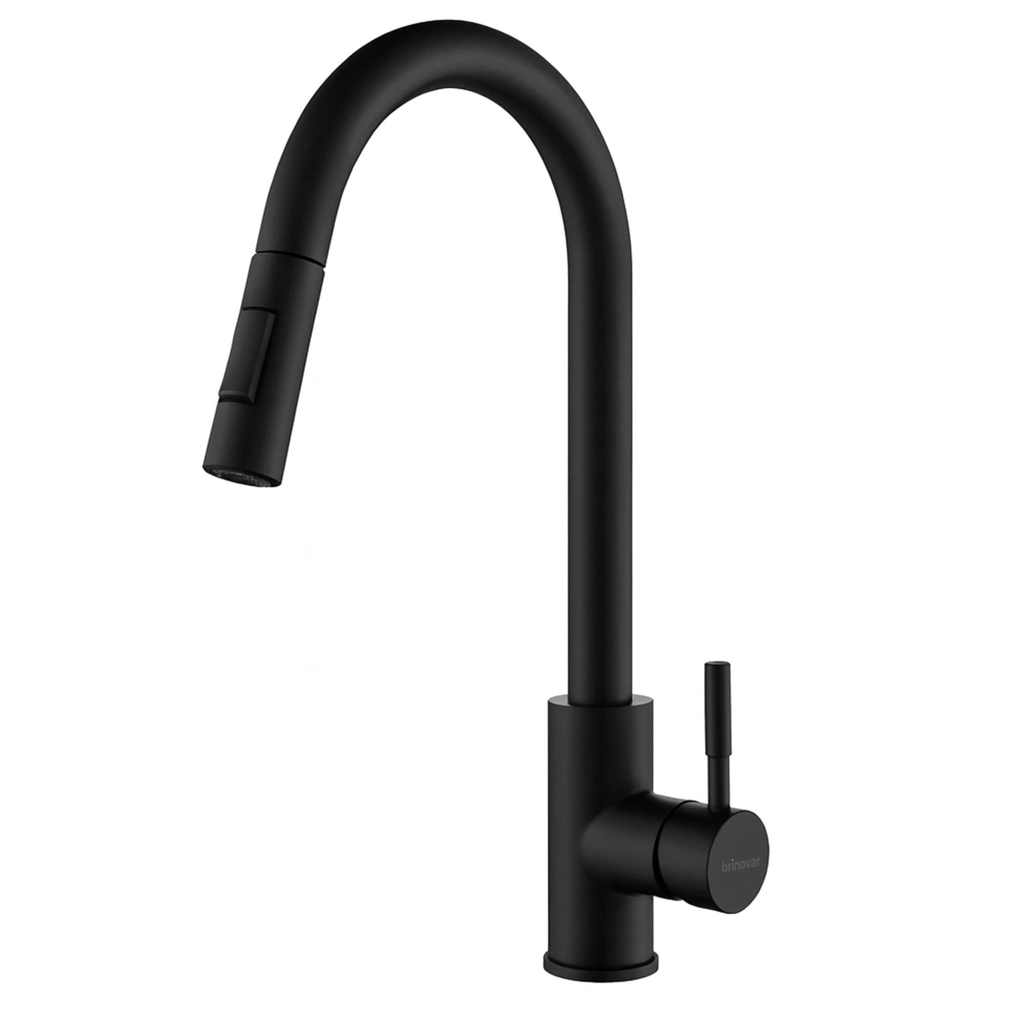 Torneira De Cozinha Gourmet Misturador Monocomando 360º De Bancada Com Spray Extensor Aço Inox 304 Preta Brinovar