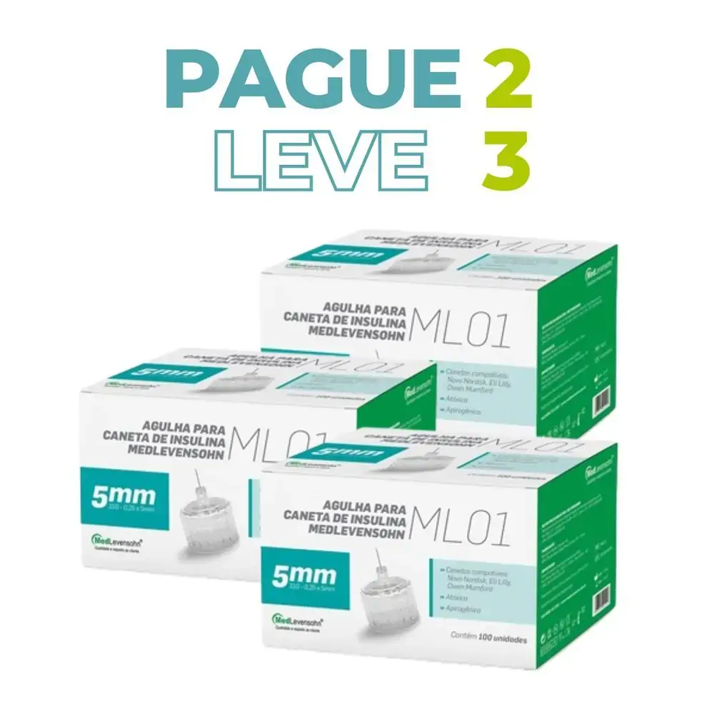 Pague 2 Leve 3 - Agulha Caneta Insulina 5mm Medlevensohn