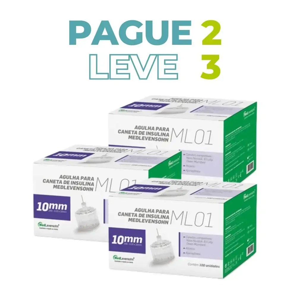 Pague 2 Leve 3 - Agulha Caneta Insulina 10mm Medlevensohn