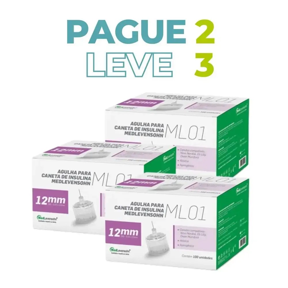 Pague 2 Leve 3 - Agulha Caneta Insulina 12mm Medlevensohn