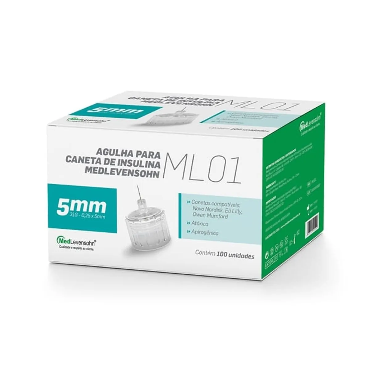 Agulha 5mm para Caneta de Insulina Medlevensohn 100 Unid