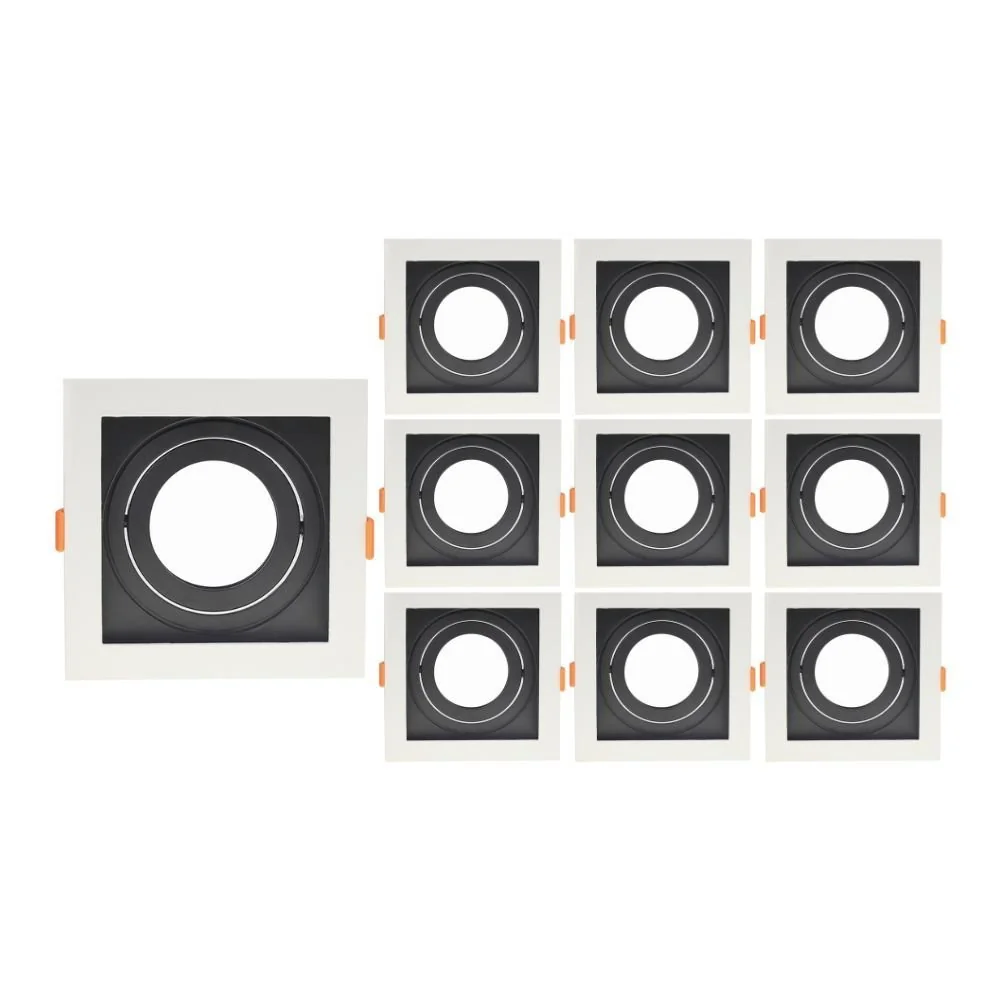 10 Spots De Embutir Recuado Nordecor Flea Para 1 Lâmpada Par 30 Quadrado Branco E Preto