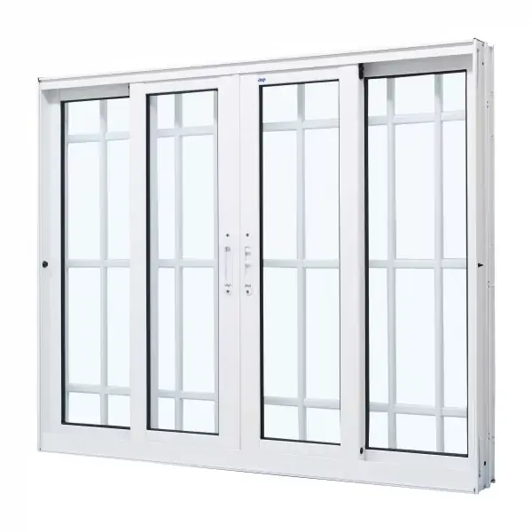 Janela De Correr Alumínio Branco 120x240x12,2cm 4 Folhas Com Grade Perfecta Max Jap